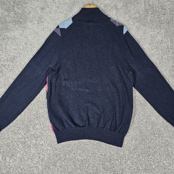 Brooks Brothers Wool Sweater Mens XL Blue Argyle 1/4 Zip Preppy Grandpacore - Picture 7 of 15